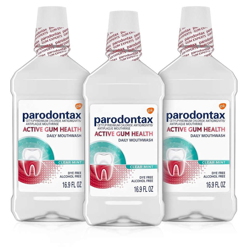 Parodontax Active Gum Health Mouthwash, Antiplaque and Antigingivitis Gum Mouthwash, Clear Mint, 16.9 Fl Oz x 3